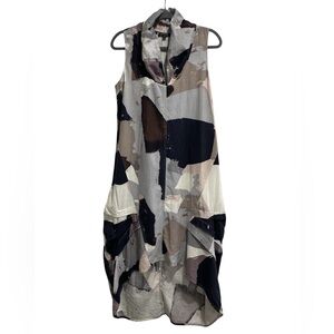 For Cynthia Woman’s Linen Abstract Patchwork Sleeveless Hi Low Dress